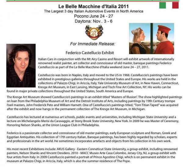 Federico Castellucio Paintings to be Featured at La Belle Macchine d’Italia