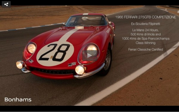 Le Mans Class-Winning Scuderia Filipinetti Ferrari 275 GTB Competizione Joins Bonhams Scottsdale Auction
