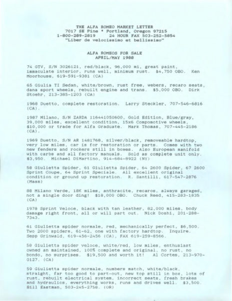 Alfa Romeo Market Letter April-May 1988 (Digital)